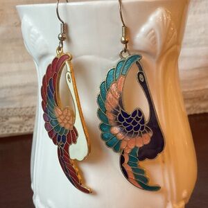 Vintage Crain Chinese Cloisonné Enamel Dangle Earrings